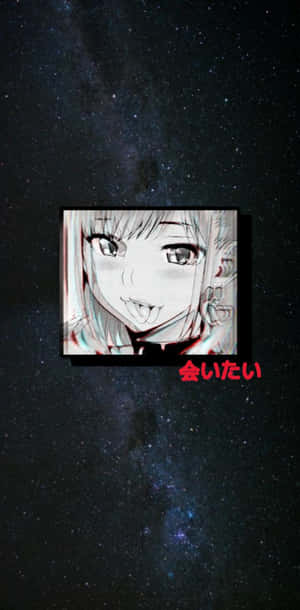 動漫女孩肖像，紅色文字，星光太空背景。 — 可愛動漫女仔 壁紙