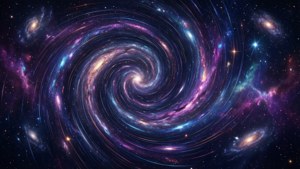 在深空中，充滿活力的螺旋星系，帶有發光的星雲和恆星。