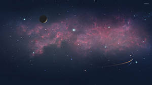 深空中帶有星星和彗星的鮮豔粉紅色星雲。