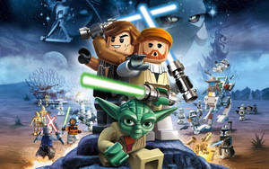 LEGO Star Wars 角色在沙漠星球上用光劍戰鬥。 — 星球大戰 iPhone 壁紙