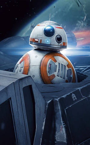 BB-8 機械人在太空船駕駛艙中觀看星星和行星
