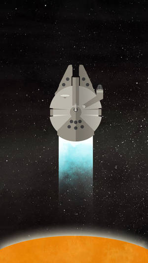 太空船在發光的橙色星球上方飛行。