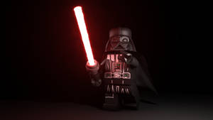 LEGO 黑武士在黑暗環境中手持紅色光劍。