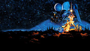 Luke 和 Leia 站在懸崖上，面對著星空下的 Darth Vader 頭盔。 — 星星 壁紙