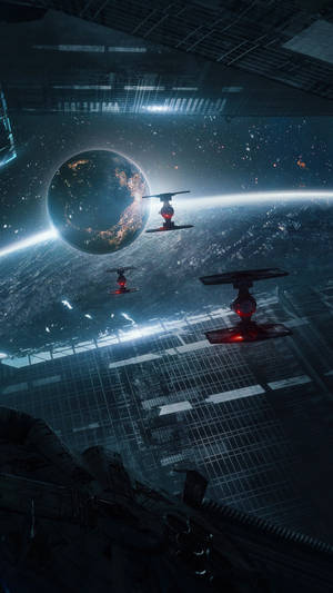 TIE 戰機在太空站內飛越行星。