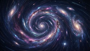 在深空中帶有發光星雲和恆星的充滿活力的螺旋星系。