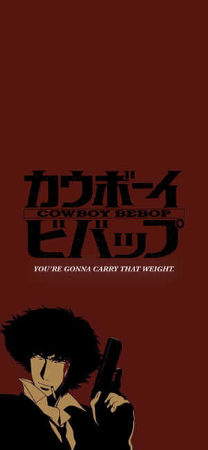 Cowboy Bebop 的 Spike Spiegel 在紅色背景前手持槍支，附有節目名稱和引文。