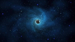 Apple標誌位於藍色宇宙星雲中心，伴有星星