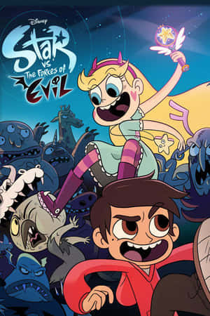 Star 和 Marco 在星空下用魔法與怪物戰鬥。