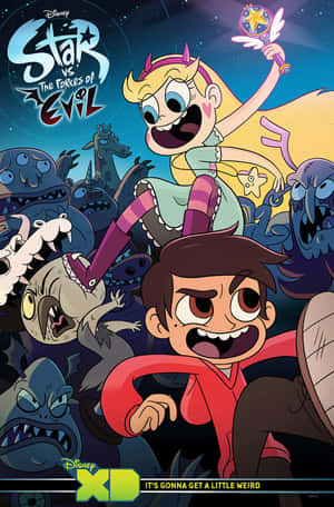 Star 和 Marco 在星空下與怪物對峙的動畫海報。