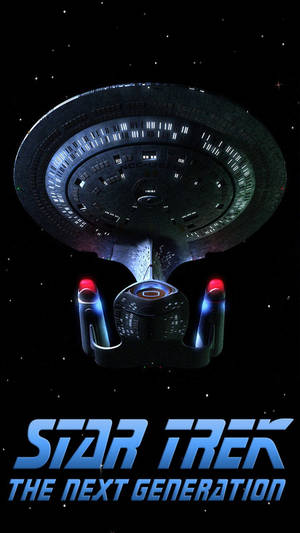 太空中的USS企業號星艦，帶有發光的燈光和星際爭霸戰標題。 — 星球大戰 iPhone 壁紙