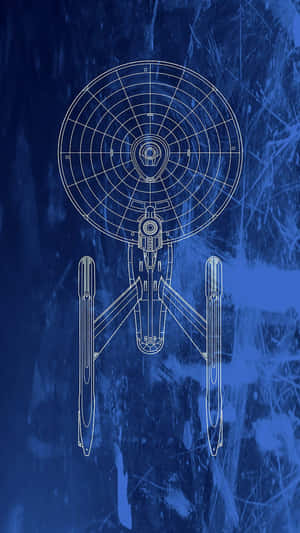 在刮痕藍色背景上的星艦藍圖繪圖。