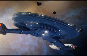 星艦企業號NCC-1701在充滿活力的星雲中航行，周圍有小行星。 — 星際迷航 壁紙