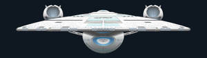 《星際迷航》中的星艦NCC-1701，背景黑暗 — 32:9 壁紙