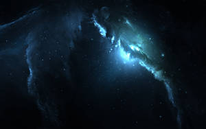 深空中帶有星星的發光藍色星雲