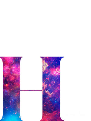 字母H充滿彩色宇宙星雲，白色背景。