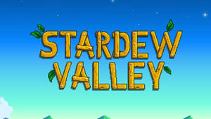 像素字體的 Stardew Valley 遊戲標題，搭配葉子與星空背景。