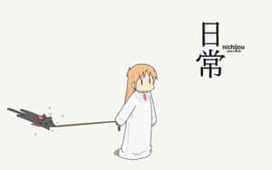 動漫女孩穿實驗室外套用皮帶遛貓 — 1920x1200 壁紙