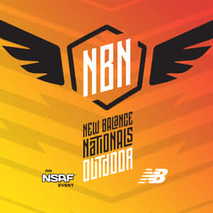 New Balance Nationals Outdoor活動標誌，帶有翅膀和漸變背景。