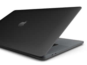 時尚黑色 MacBook 筆記型電腦在白色背景上打開
