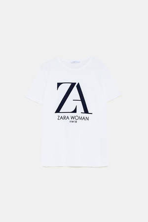 帶有黑色ZARA WOMAN F/W 18標誌的白色T恤 — 冬日美學 壁紙