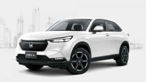 白色本田 HR-V SUV 在攝影棚內，背景有建築線條圖。 — 本田 壁紙