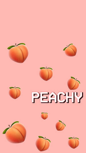 桃子表情符號在粉紅色背景上圍繞像素字體的 PEACHY 字樣漂浮。
