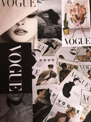 復古Vogue雜誌封面排列成拼貼畫，包含時尚模特兒和編輯照片。 — iPad Pro 12.9 壁紙