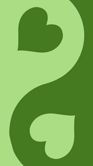 抽象極簡設計，兩個心形以綠色色調形成陰陽符號。