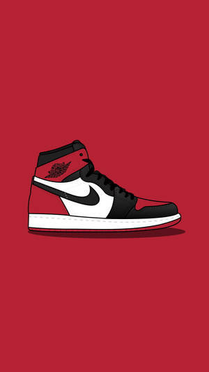 純紅色背景上的紅、黑、白 Air Jordan 運動鞋插圖。