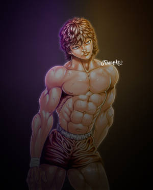 動漫男性戰士，皮膚龜裂，在黑暗背景中帶有發光高光。