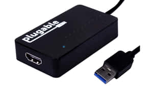 黑色USB轉HDMI轉接器，帶藍色USB插頭和電源指示燈。 — 簡潔 壁紙