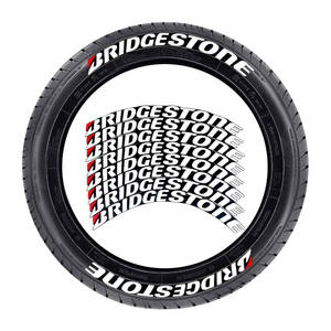 Bridgestone輪胎特寫，側壁上重複出現品牌標誌。