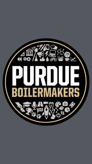 Purdue Boilermakers標誌，圓形邊緣周圍有圖標。