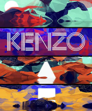 抽象幾何山脈，帶有彩色倒影和KENZO標誌。