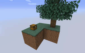 藍天下有樹和儲物箱的浮空Minecraft島嶼 — 天空景觀 壁紙