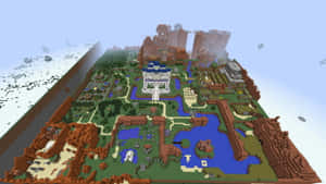 Minecraft城堡，河流與綠地，藍天之下 — 我的世界 壁紙