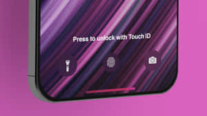 智能手機屏幕顯示Touch ID解鎖界面，帶有紫色條紋壁紙。 — 手機鎖定螢幕 壁紙