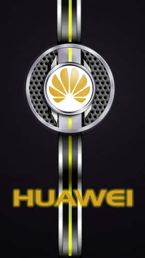 金色和銀色的Huawei標誌在深色背景上，帶有垂直條紋。 — Huawei 壁紙