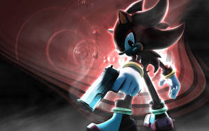 暗影刺蝟（Shadow the Hedgehog）在深紅色能量漩渦中，雙手發出藍光。 — 深色主題 壁紙