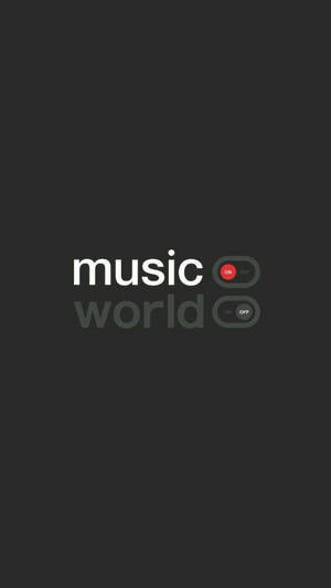 深灰色背景，帶有白色文字music world和撥動開關，一個紅色開啟，另一個灰色關閉。