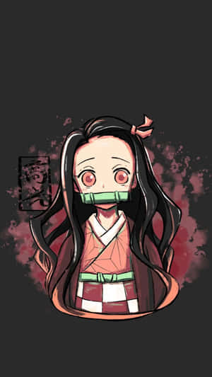 戴口塞和和服的動漫女孩，深色紅色飛濺背景 — 鬼滅之刃 壁紙