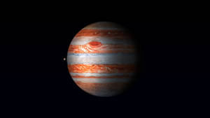木星在深空中帶有其標誌性的紅斑和旋轉條紋。