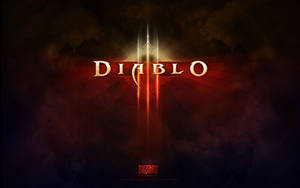 Diablo III 遊戲標誌，帶有發光的紅色文字和黑暗煙霧背景。
