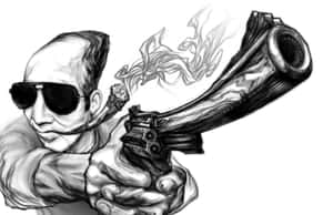 戴太陽眼鏡的男人在黑白插圖中發射冒煙的左輪手槍。 — 藝術 壁紙