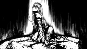 動漫女孩在雨中跪於光束下 — 動漫女孩 壁紙
