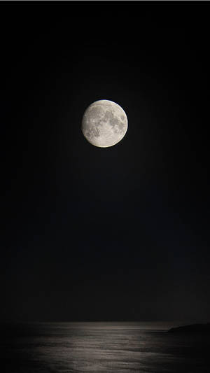 滿月映照在夜晚平靜的海洋上，天空漆黑