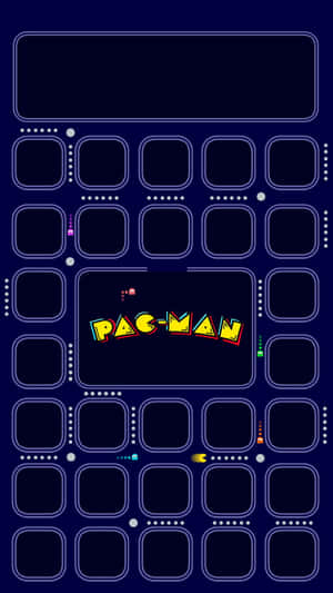 深藍色背景上帶有鬼魂和圓點的霓虹 Pac-Man 遊戲網格。