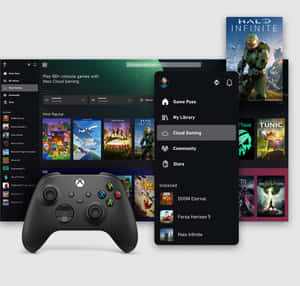 Xbox手掣配合雲端遊戲應用程式，顯示遊戲庫及熱門遊戲。