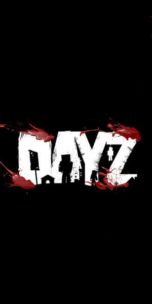 黑色背景上帶有紅色潑濺的白色「DAYZ」文字。